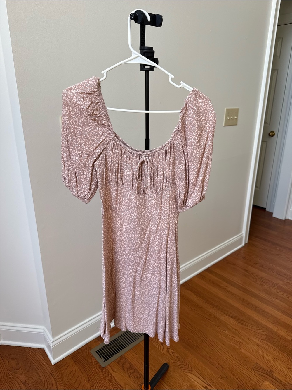 Smocked Scoop-Neck Mini Dress in Blush Floral